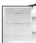 Interior view of Hella Roomy 21 Cu Ft Upright Refrigerator Freezer Combo with adjustable shelves and bright LED light.