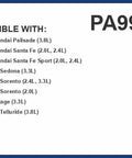 Compatible vehicles list for Engine Air Filter PA99071 For Kia Telluride Palisade Sorento Santa Fe Santa Fe Sport Sedona with model years.
