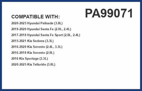 Compatible vehicles list for Engine Air Filter PA99071 For Kia Telluride Palisade Sorento Santa Fe Santa Fe Sport Sedona with model years.