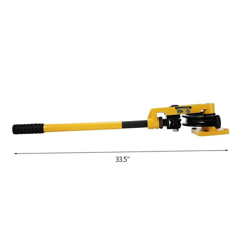 Manual Pipe Tube Bender Set For Steel And Copper Tubing Heavy Duty Lever Handle Bending Tool side view measuring 33.5 inches.