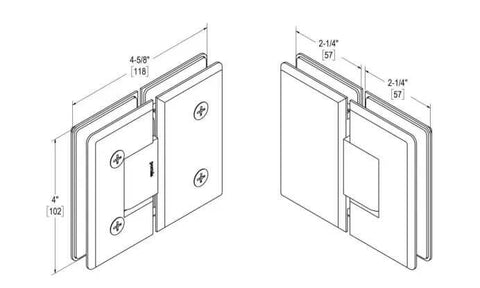 Technical drawing of Oceana Heavy Duty 180 Degree Glass To Glass Hinge In Oil Rubbed Bronze showing dimensions and layout