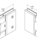 Technical drawing of Heavy Duty 180 Degree Glass To Glass Hinge Matte Black For Glass Doors 0.375 To 0.5 Inches Thick Up To 36 Inches Wide