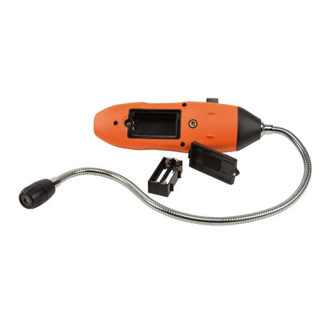 Gas Leak Detector Tester With 18 Inch Gooseneck, battery compartment open, parts visible