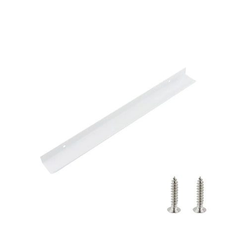 White Curved Edge Finger Pulls Six Pack 13 Inch Aluminum Back Mount Cabinet Handles With 10 Inch Hole Centers for cabinets and screws