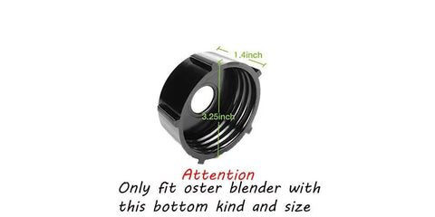 Bottom view of 6 Piece Round Blender Glass Jar Replacement Kit For Oster Blenders, showing size dimensions for proper fit.