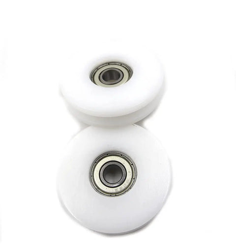 Two Pack 50mm White High Carbon Steel U Groove Nylon Ball Bearing Guide Pulleys For 6 8 10mm Rope 608zz Bearing High Strength Smooth Sliding Wear Resistant Furniture Door Hardware, front view