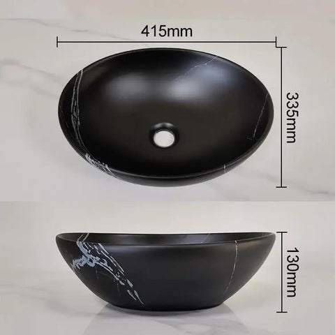 USZWBY Vessel Sinks Bathroom Vessel Sink Creative Balcony Art Wash Basin Ceramic Black Washbasin Vanity Bathroom Bowl Sink top view with dimensions