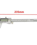 Digital Vernier Caliper 150mm Metric Inch Switch(without) shown from the side, stainless steel with digital display and measurement scale.