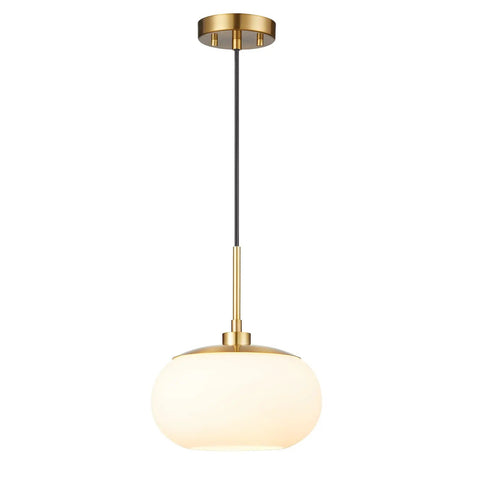 Single Opal Glass Pendant Light With Antique Brass Finish for a Cozy Modern Vibe, Warm Diffused Glow, Clean Sleek Lines
