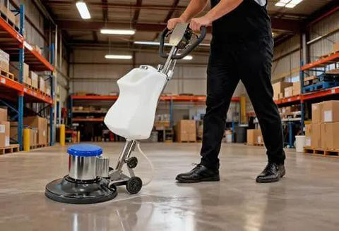 Heavy Duty 17 Inch Floor Buffer Polisher Machine With 1200W Motor And Rugged Metal Body 110V Power shown in use on warehouse floor