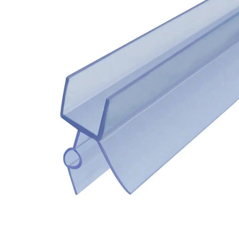 Frameless Shower Door Bottom Seal With Drip Rail For Three Eighths Inch Glass, 27.5 Inch Length, Clear vinyl strip detail view