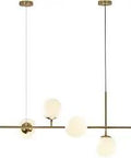 Brass Gold 6 Light Linear Pendant Light Fixture With Milk Glass Globes Mid Century Modern Sputnik Chandelier For Kitchen Island And Dining Room