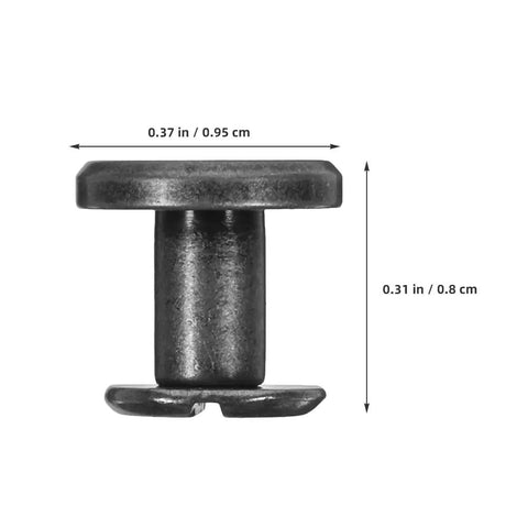 Close-up view of a single 10 Piece Flat Rivets Chicago Binding Screw, 0.37 in flat head, zinc alloy, ideal for bookbinding and leather repair.