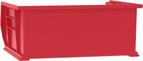 Red stackable storage bins set heavy duty plastic organizers with 75 lb capacity for space saving pantry garage craft room storage.