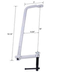 Solid 16 Inch Heavy Duty F Clamp Made From Drop Forged Steel Boasts A Massive Throat And 1400 Lbs Force dimensions displayed.