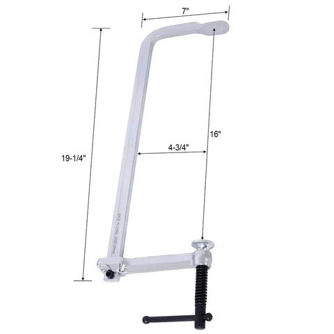 Solid 16 Inch Heavy Duty F Clamp Made From Drop Forged Steel Boasts A Massive Throat And 1400 Lbs Force dimensions displayed.