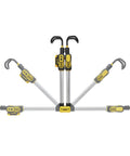 Cordless LED Hood Light For Auto Shop, 1700 Lumens, Extendable 51 To 74 Inches shown in multiple angles with hooks visible