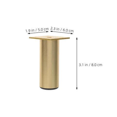 Adjustable Aluminum Furniture Legs Set 4 Pack With Quick Install Round Golden Design, shown with measurements and bracket detail.