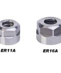 Tough As Nails Er11 Er32 Collet Clamping Nut For Lathe Chucks showing ER11A and ER16A sizes in high-polish steel.