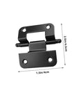 Close-up view of BAZEITFLOW black cabinet hinge, self-closing, flush-mount; 2.5in tall, 1.5in wide