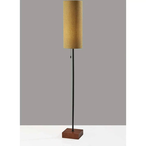 Trudy Floor Lamp With Textured Mustard Yellow Drum Shade Cube Base Pull Chain Switch Modern Living Room Lighting