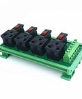 Din Rail Mount AC Power Strip With Four 120 Volt Grounded Receptacles, showcasing heavy duty electrical panel for garage setups.
