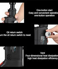 Electric Hydraulic Hole Punch Kit With Six Dies 22 To 60mm, 21V Battery, showing features like one-button start and oil return switch.