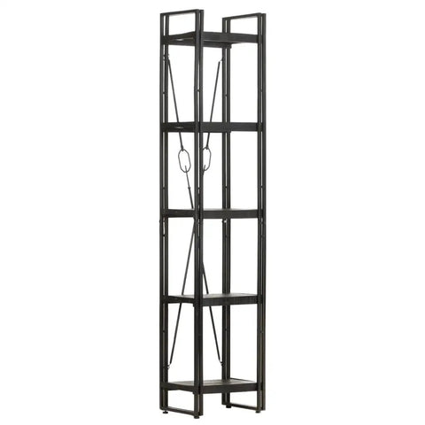 Side view of 5 Tier Bookcase In Black With Solid Mango Wood Shelves And A Powder Coated Steel Frame Dope Industrial Style Open Design