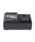 Front view of a black charger from the MultiVolt Battery And Charger Starter Kit For 36V And 18V Tools, compatible with Metabo HPT tools.