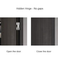Heavy Duty 180 Degree Concealed Folding Door Hinge Built In Invisible Hidden Cross Gemel Stainless Steel 1 Piece No 1 Hinge For Cabinets And Interior Doors shown installed on wooden door, open and closed views.