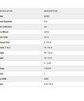 Specifications table for Killer 6 Inch Bench Grinder Featuring 1/3 HP Grit Grabbing Motor And 115/230 Volt Selection.