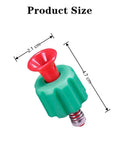 Front view: pressure relief valve, green plastic body with red actuator; 4.7 cm tall, 2.1 cm wide.