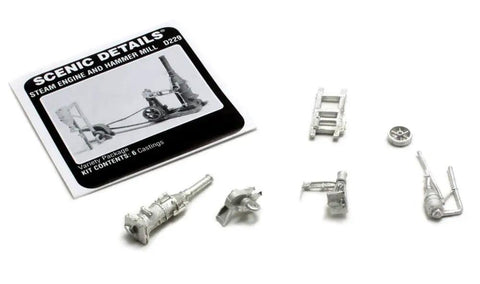 Must Have HO Scale Steam Engine And Hammer Mill Model Railroad Kit components and instructions with white metal castings