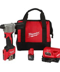 Kickass Cordless Rivet Gun Kit With Knockout Pull Force And Job Site Rugged Build For Tough As Nails Tradesmen Fastening Aluminum Steel Rivets Up To Three Sixteenths Inches In Seconds Flat Out No Sweat Guaranteed All Day Long, including battery and charger.