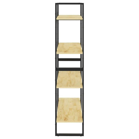 Front view of Four-Tier Book Cabinet With Solid Pine Wood Bookshelf And Metal Frame, Industrial Display Shelf for living room and office.
