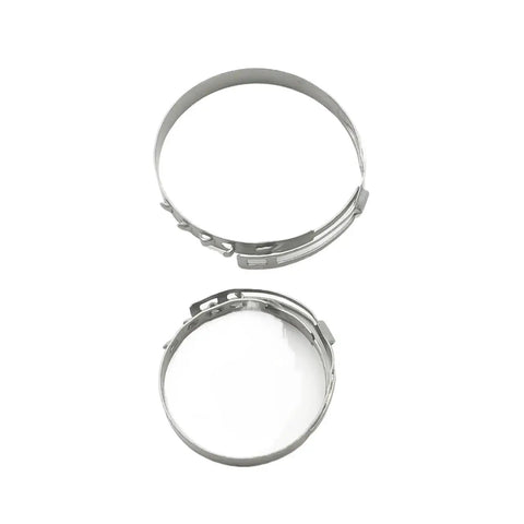 Beefy Clamp Kit For Big And Small Pipes, Leakproof Locking Set showing two silver pipe clamps on white background
