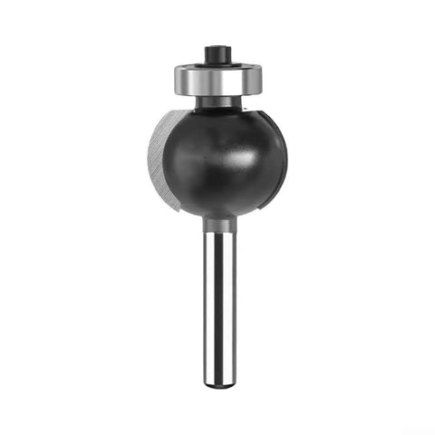 Four Piece Round Over Router Bit Set With 1/4 Inch Shank And Premium Carbide Tipped Blades For Smoother Woodworking Edge Profiling On Furniture Cabinets And Craftsman Projects Offering R3 16 To R7 16 Radii For Top Tier Results, showing a single round router bit with a black body and shiny metal shank.