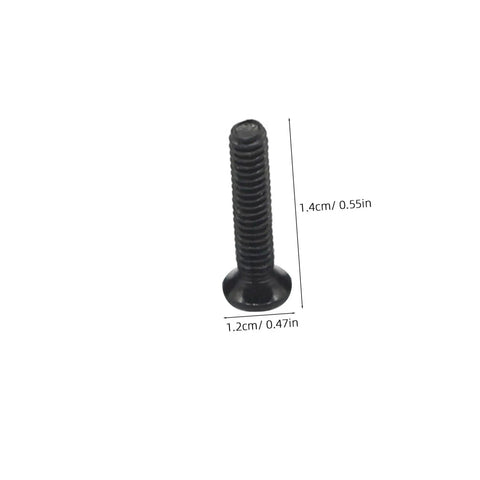 Close-up of a single screw from the 18 Piece Miniature Screw Assortment Kit With Flat Head And Countersunk Tiny Machine Screws In A Handy Portable Storage Box For Repair Jobs Ideal For DIYers And Pros Alike, showing measurements.