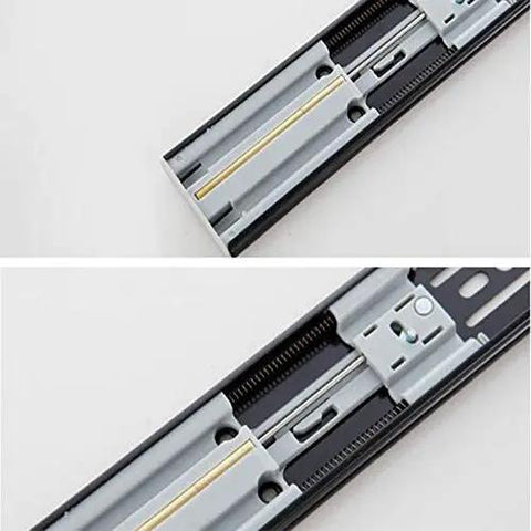 Heavy Duty Soft Close Drawer Slides With Full Extension Telescoping Runners And Precision Ball Bearings, close-up view of rail.