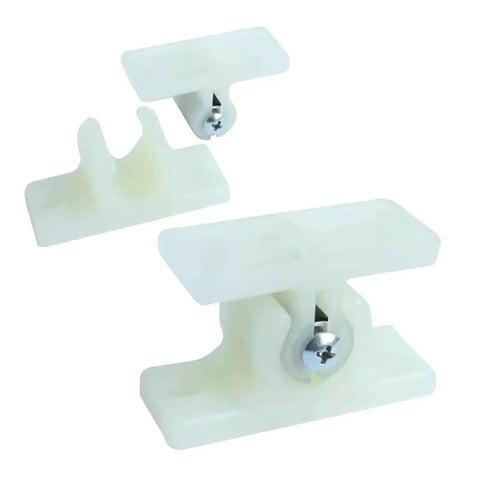 Solid Nylon Door Retainer Catch For Motorhomes And Campers stops doors from slamming, three nylon pieces shown.