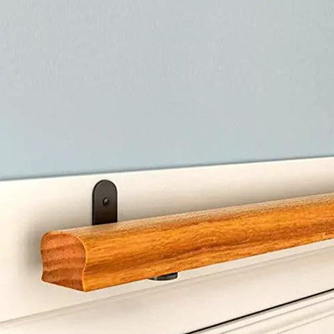 Built Tough Wall Mount Non Slip Stair Handrail And Balcony Banister Kit With Heavy Duty Anti Skid Grip For Indoor Outdoor Steps No Fuss Setup Home Safety Game Changer close-up of wooden handrail and mounting bracket
