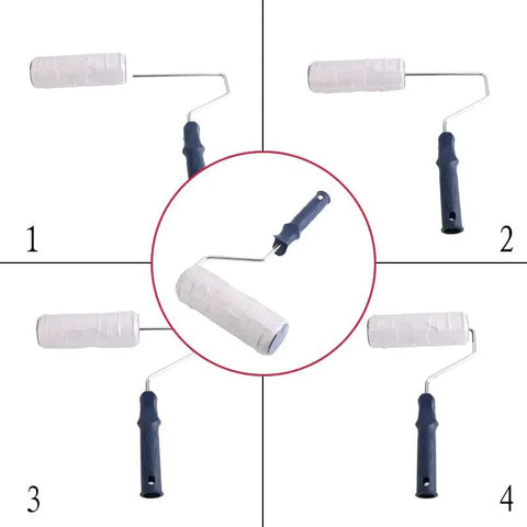 Premium Eight Inch Rubber Texture Roller Delivers Killer Stone Impressions On Walls Floors And Garden Paths Hands Down DIY Construction Tool With Deep Relief Vibe For Smooth Paint Applications in four angles showcasing the design.