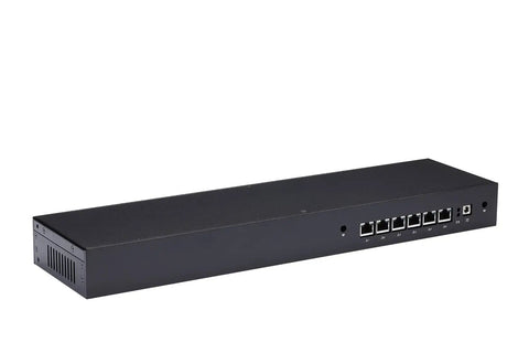 Built Tough 6 Port Network Firewall Mini Pc With Intel Celeron Cpu And 4Gb Ddr4 Ram 128Gb Msata Ssd Aluminum Enclosure back view.