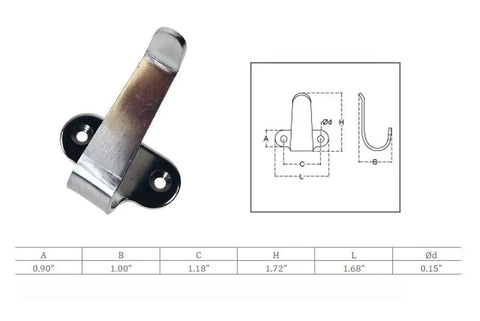 Rock Solid T316 Stainless Steel Side Mount Lashing Hook 2 Inch Heavy Duty Tie Down Anchor showing detailed dimensions and design.
