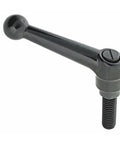 Adjustable Ball Knob Handle Five Sixteenth Inch 18 UNC External Thread Zinc Black Finish, Carbon Steel Components, front view