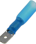 16-14 Gauge Male Quick Disconnect Connector in blue for auto electrical wiring, showing durable copper fitting and easy snap design