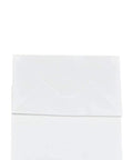 Close-up of Medium White Kraft Paper Gift Bags With Handles 8x4.75x10 Inches Bulk Pack Of 50 For Takeout Grocery Shopping Retail Parties Weddings And Craft Favors