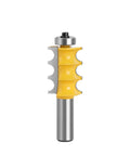 Top Shelf 2 Piece Triple Bead Column Molding Router Bit Set For Fancy Woodwork And Furniture Legs Featuring Fast Tenon Cutter Action To Chip Away Pretty Decorative Profiles In One Smooth Pass - yellow carbide router bit close-up.