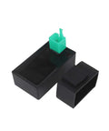 4 Pin CDI Box High Performance For Most 50cc 70cc 90cc 110cc Scooters And ATVs Delivers A 5 To 10 MPH Speed Boost Rev Limit Removal DC Fired Ignition And Adjustable Timing For Smoother Acceleration On DY100 Compatible Rides, black plastic with green connector, uninstalled view.