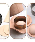 8 Piece Leather Hole Punch Die Set for Leather Craft Circle Cutting Dies in action with round leather cuts displayed.